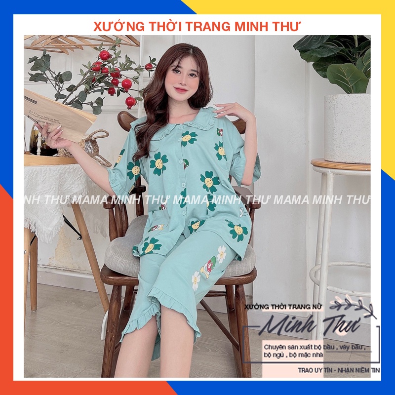 Bộ bầu - bộ sau sinh - chất liệu cotton - kiểu mới thời trang ( lá sen bông COOL lửng )