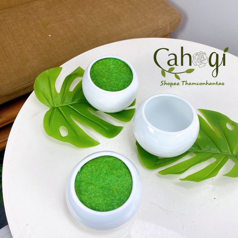 Chậu Sứ Tròn Cắm Hoa Phủ Cỏ Giả