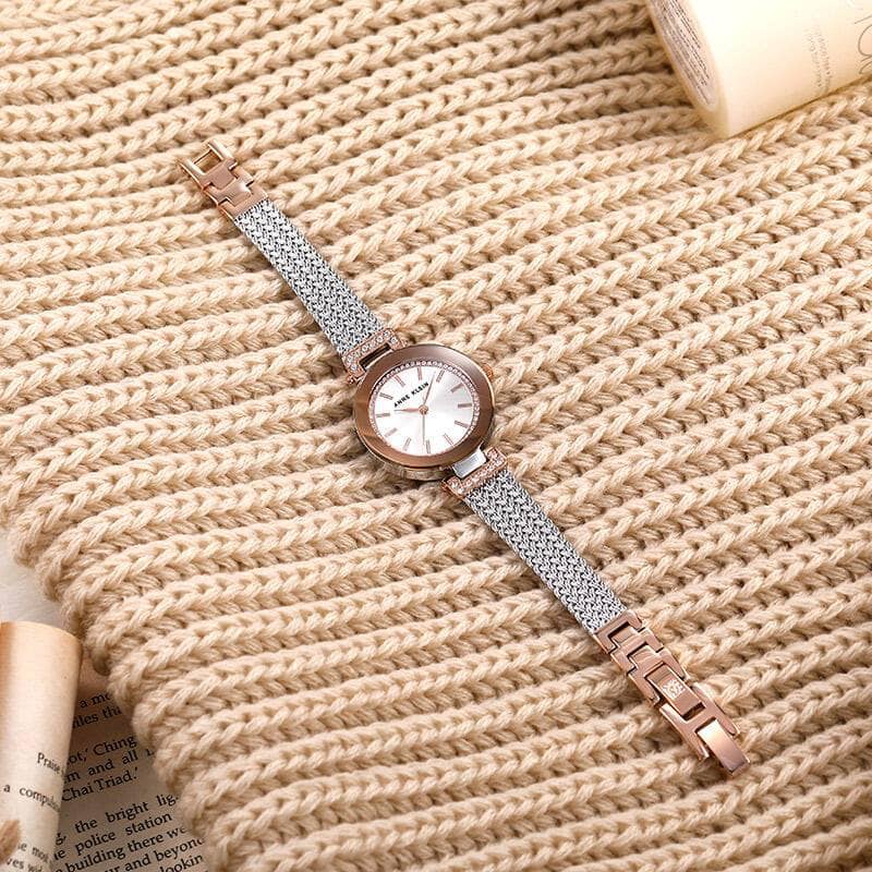 Đồng hồ nữ Anne Klein AK/1907SVRT  Đồng hồ đeo tay bằng lưới pha lê cao cấp dành cho nữ