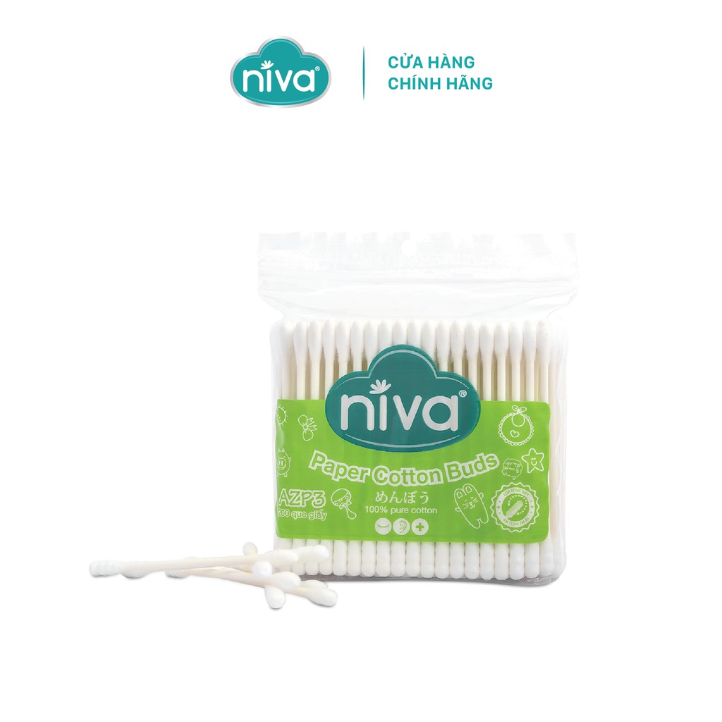 Tăm Bông NIVA Dành Cho Người Lớn Túi Zipper 200 Que Giấy Azp3