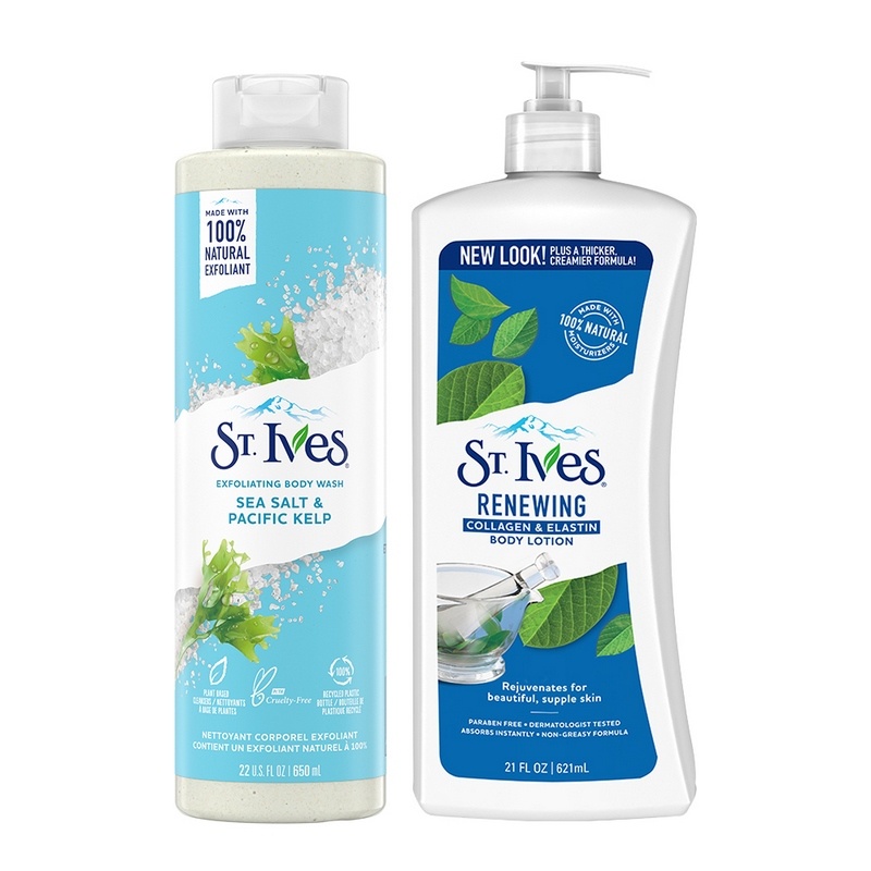 [Mã COSUI5 giảm 8% đơn 150K] Combo Sữa tắm St.ives Muối biển 650ml và Sữa dưỡng thể St.Ives collagen trẻ hoá da 621ml