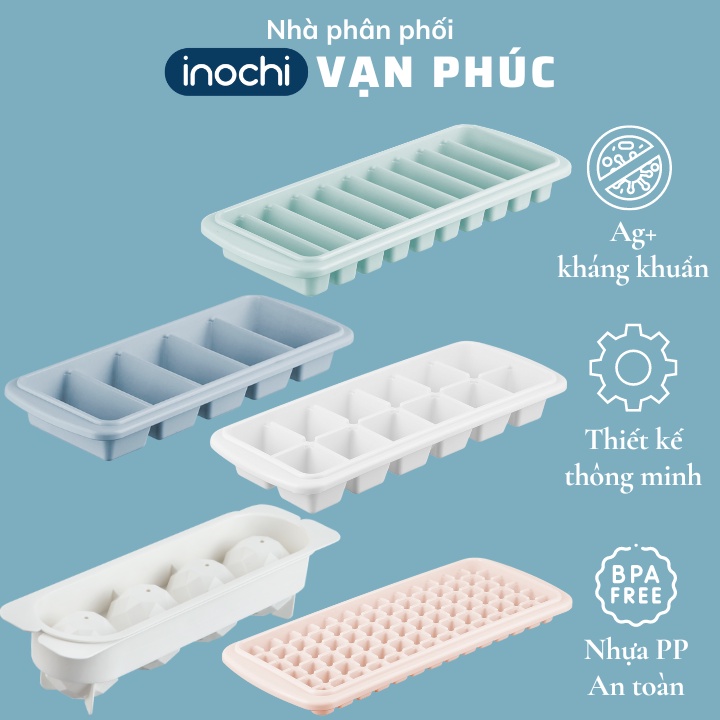 Khay làm đá viên có nắp đậy kèm hộp đựng thông minh Inochi Kari Nhật Bản, khuôn tròn, nhiều hình làm thạch Vạn Phúc