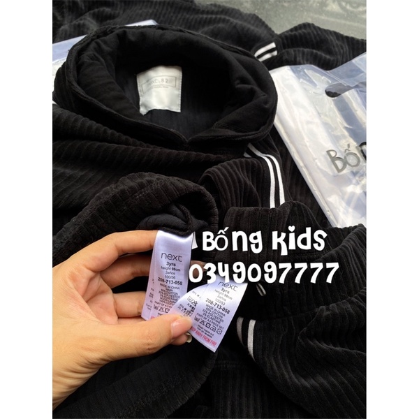 [Mã SKAMA8 giảm 8% đơn từ 300k] Bộ Nhung Hoodie Bé Gái Phối Dải Sọc Đen Next