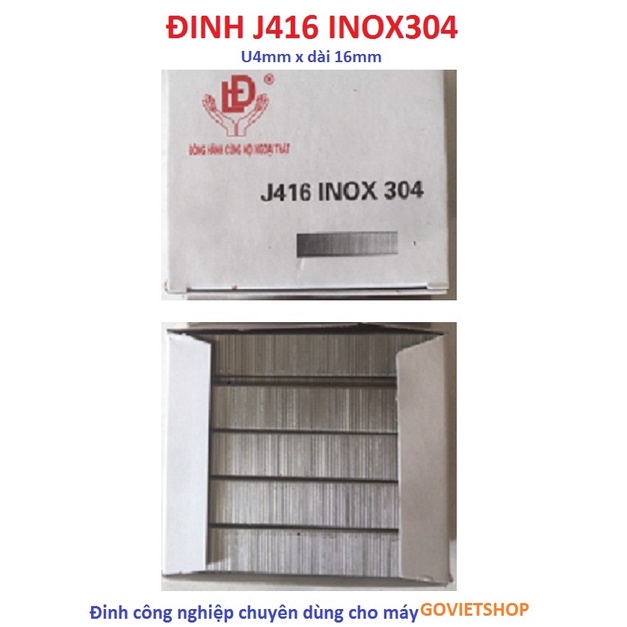 Ghim inox J416 Inox304 bằng Inox 304 công nghiệp U4mm x dài 16mm