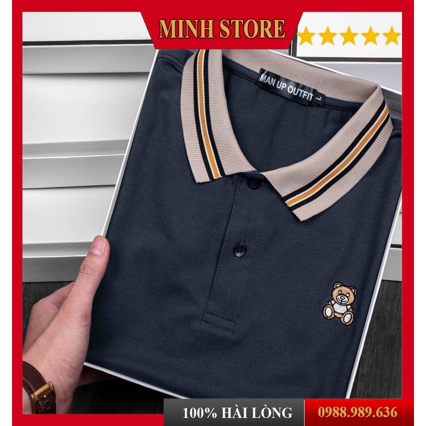 Áo Polo Nam Ngắn Tay có Cổ Bẻ Phối Áo thun nam in GẤU Cotton xuất xịn,chuẩn form sang trọng lịch lãm MINHSTORE