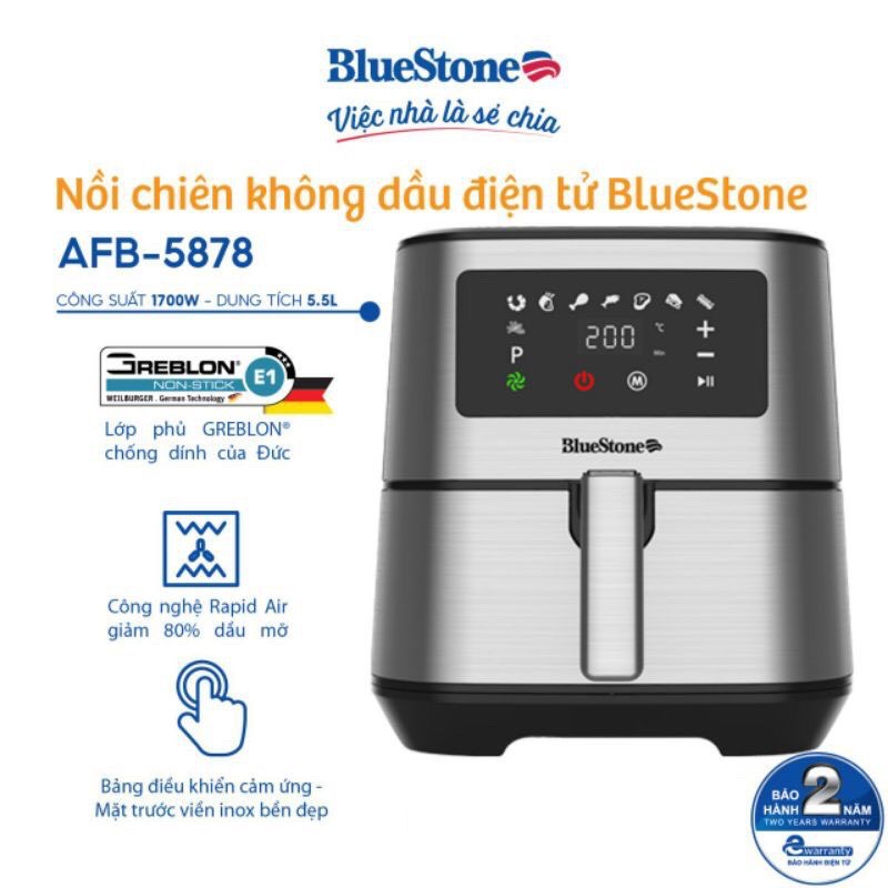 Nồi Chiên Không Dầu BlueStone AFB-5878  - Hàng chính hãng - Bảo hành 24 tháng