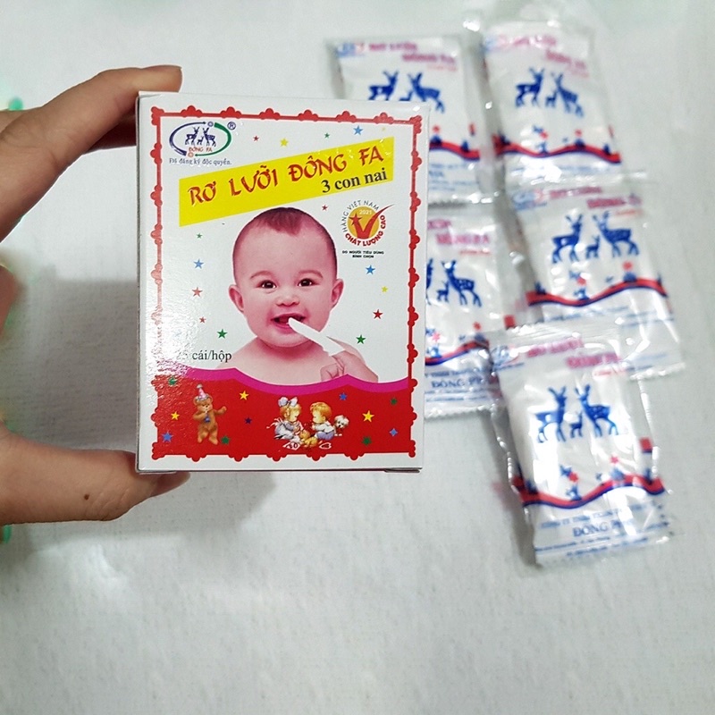 [hàng loại 1] Gạc rơ lưỡi Đông FA giúp vệ sinh răng miệng cho bé. Gạc rơ lưỡi đông Pha bao bì mới hộp 25 cái