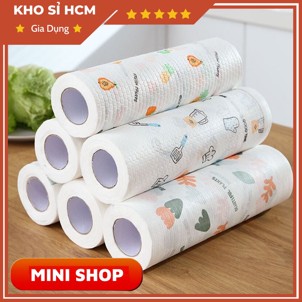 Cuộn Khăn Lau Màu Trắng Đa Năng Nhà Bếp Họa Tiết  20CM MINISHOP H304