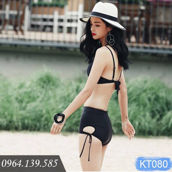 Bikini 2 mảnh kim tuyến đen sexy, dây đan cách điệu quyến rũ, sành điệu | KT080
