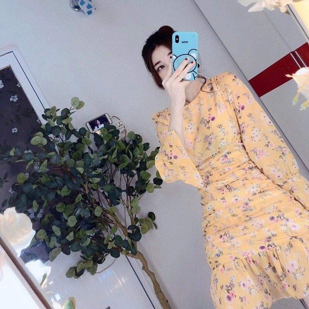 Đầm Body dự tiệc BD002, hoa nhún eo, váy đuôi cá tay dài | BigBuy360 - bigbuy360.vn