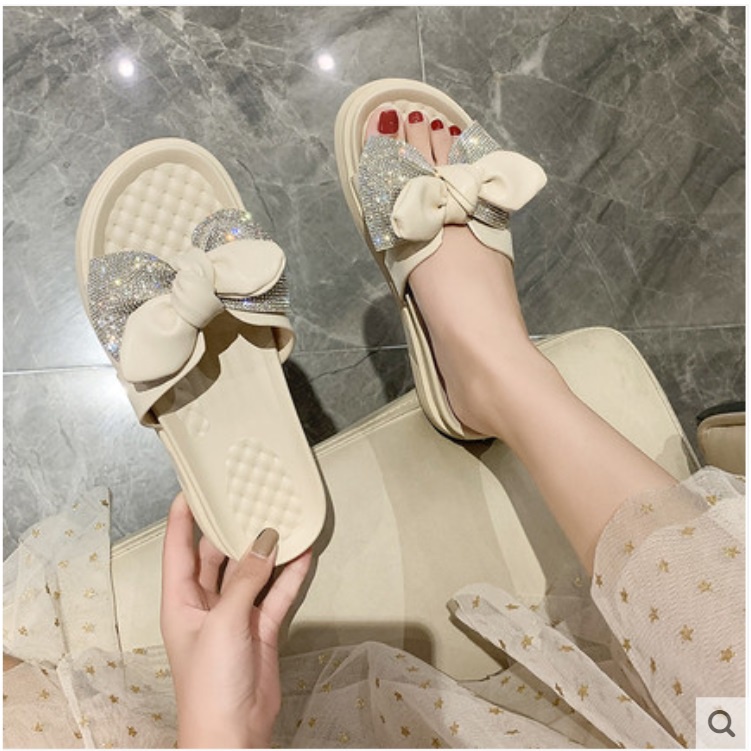 Dép Xinh Nữ Đế Xuồng Cao 4Cm Quai Ngang/ Dép Lê Đính Nơ Xinh