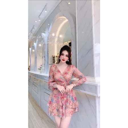 jum hoa tay dài cột eo