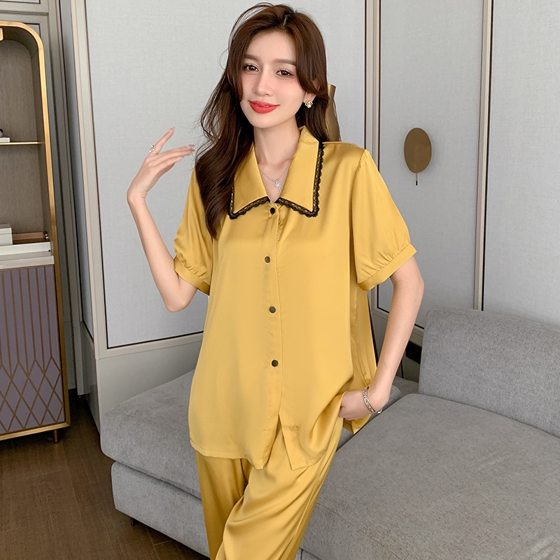 Bộ Đồ Ngủ Ngắn Tay Bằng Lụa Mát Thời Trang Mùa Hè Giản Dị