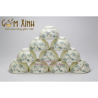 Bát mắm Ø 9 men kem hoa đào vẽ tay (26.000đ/1 cái)_bộ đồ ăn Bát Tràng