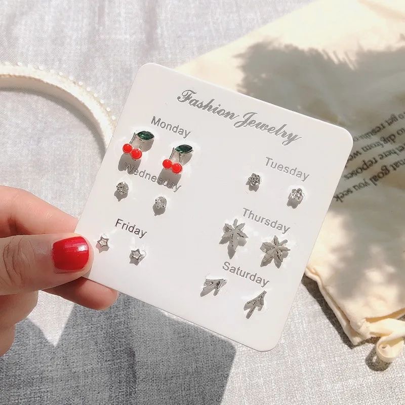 Set 6 khuyên tai đính đá ngọc trai đơn giản phong cách Hàn Quốc