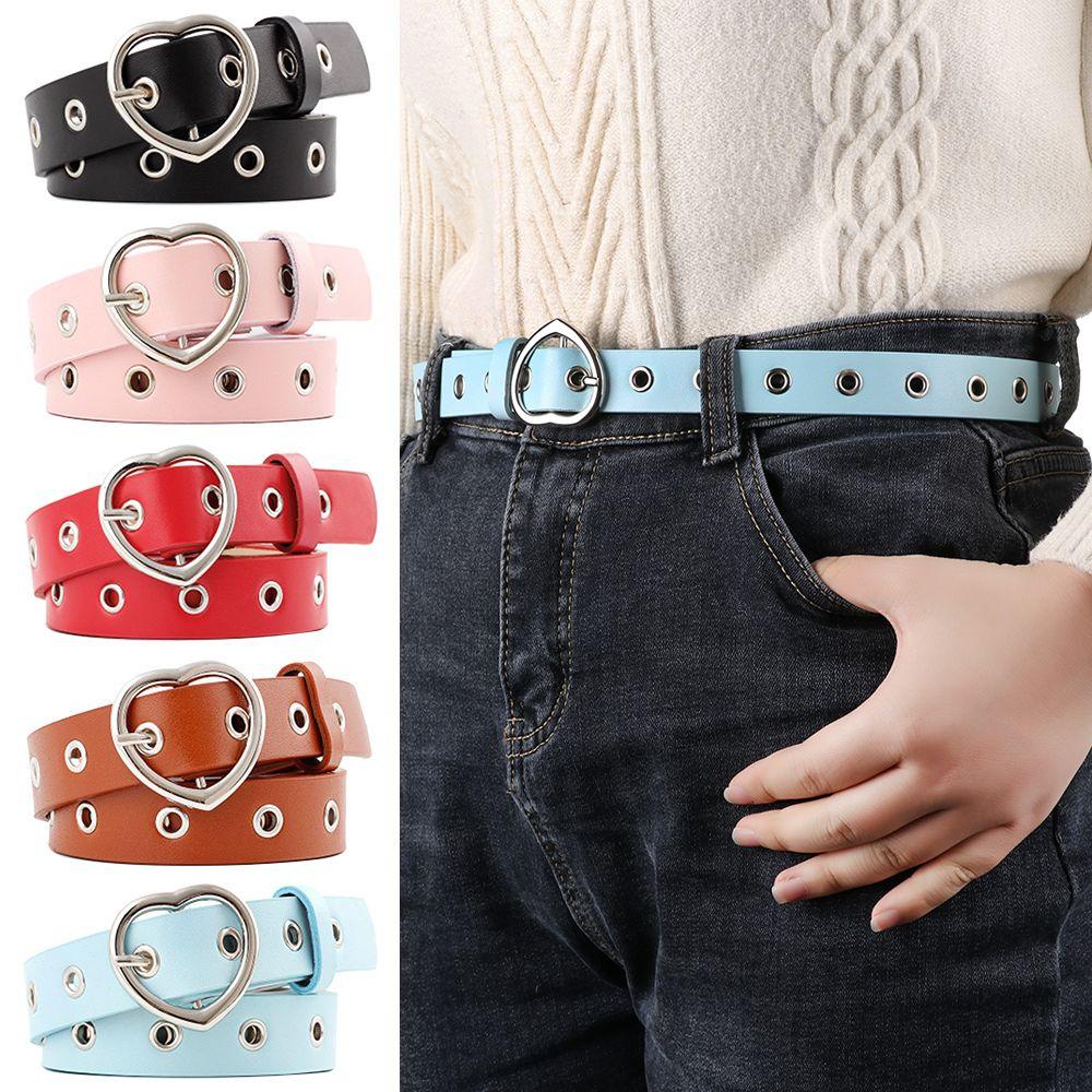JONYE Thắt Lưng Da Pu Khóa Trái Tim Màu Kẹo Ngọt Thời Trang