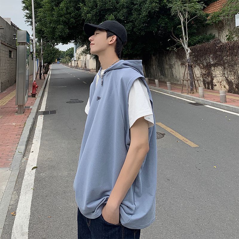 Áo thun nam form rộng 3 lỗ có mũ trùm đầu mặc hè mỏng mát cá tính, áo phông nam không tay có mũ phong cách hiphop T333