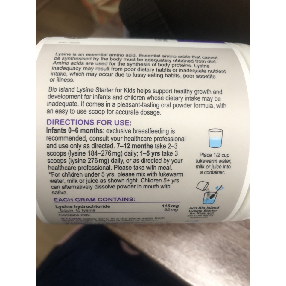 Bột tăng chiều cao Lysine Bio Island 150mg cho bé từ 7 tháng