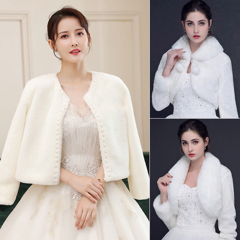 Áo Choàng Lông Dài Tay Giữ Ấm Phong Cách Hàn Quốc Cho Cô Dâu