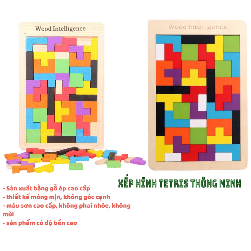 Đồ chơi xếp gỗ 🐷FREESHIP🐷 Xếp gạch tetris kích thích sự sáng tại cho bé, chất liệu gỗ an toàn [ghep 