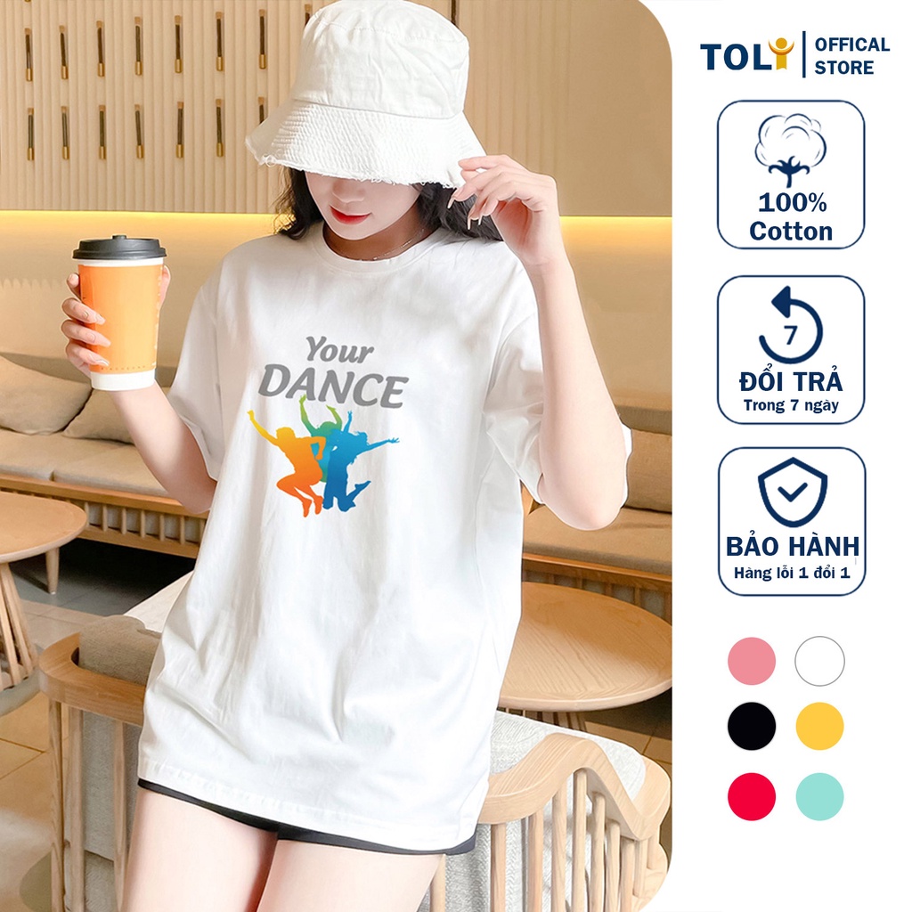 Áo Thun Nữ Form Rộng TOLI In Họa Tiết, Chất Cotton 4 Chiều Mềm Mịn, Co Giãn, Form Rộng Oversize [Trắng-R101]