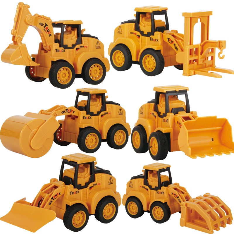 Bộ 6 Xe Đồ Chơi Mô Hình Công Trình Xây Dựng Cho Bé Nhựa An Toàn, Đồ Chơi Cho Bé Trai Xe Tự Lên Cót Bấm Siêu Bền