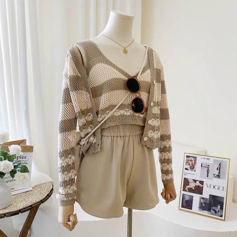 set áo len mỏng sọc kẻ ngang (2798#) loại 2