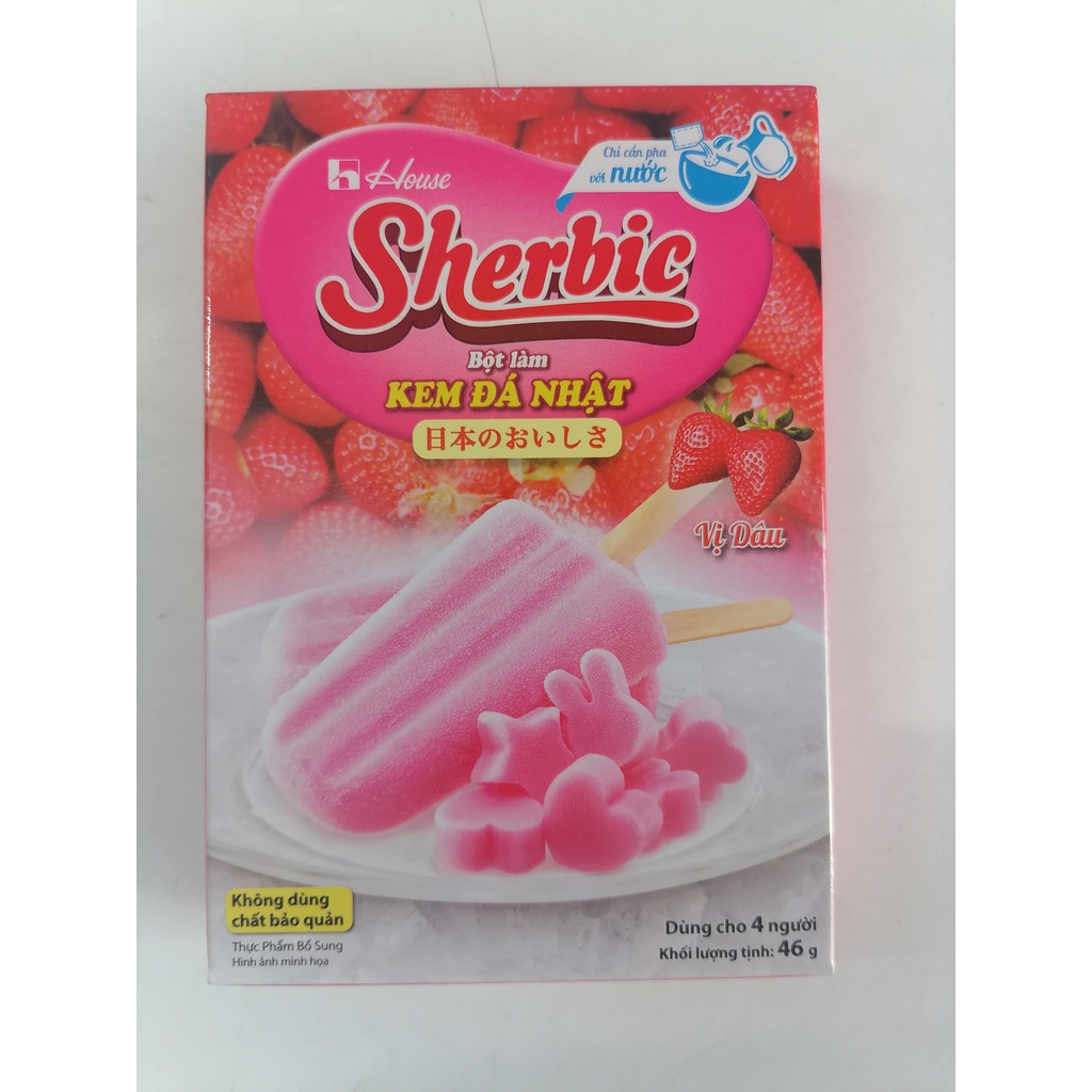 [46g – DÂU] Bột Làm Kem Đá kiểu Nhật [VN] SHERBIC Strawberry Ice Cream Powder
