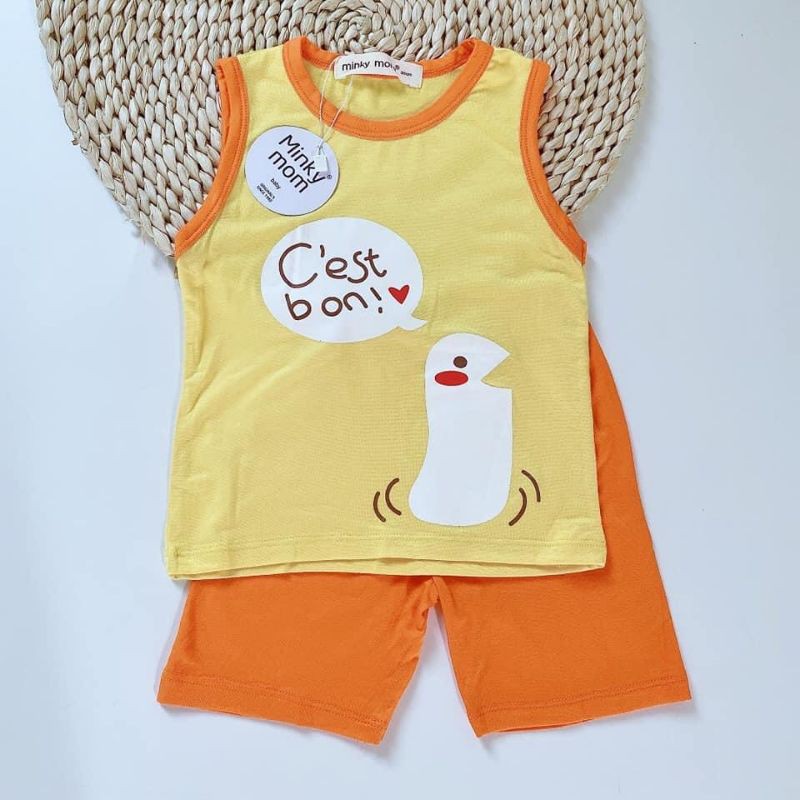 Bộ Ba lỗ Chất Thun Lạnh Hàng Minky Mom Hoa Tiết Động Vật Hello- Cest Bon Cho Bé (8-18kg