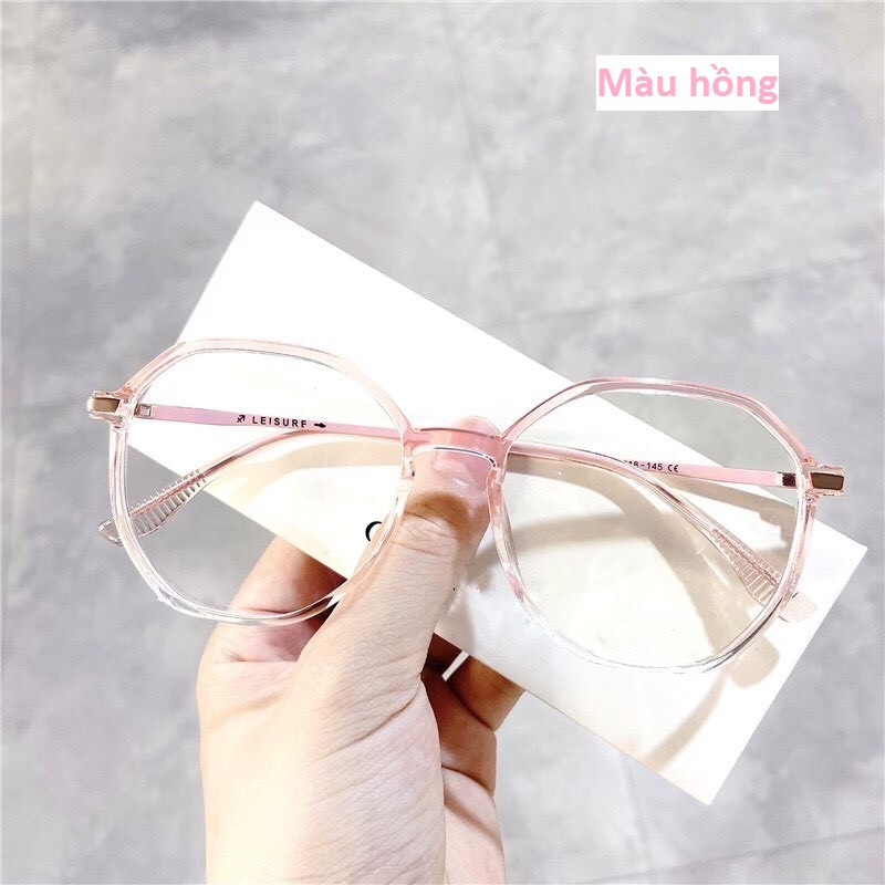 Kính giả cận hottrend nam nữ gọng đa giác mắt kính không độ chống ánh sáng xanh phong cách Hàn Quốc đẹp HANASO 052