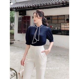 Áo sơ mi lụa cổ Z thời trang Calie House A191