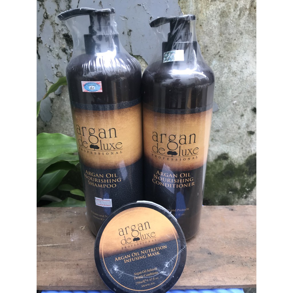 Cặp dầu gội xả dành cho tóc hư tổn Argan Deluxe Oil Nourishing 1000mlx2