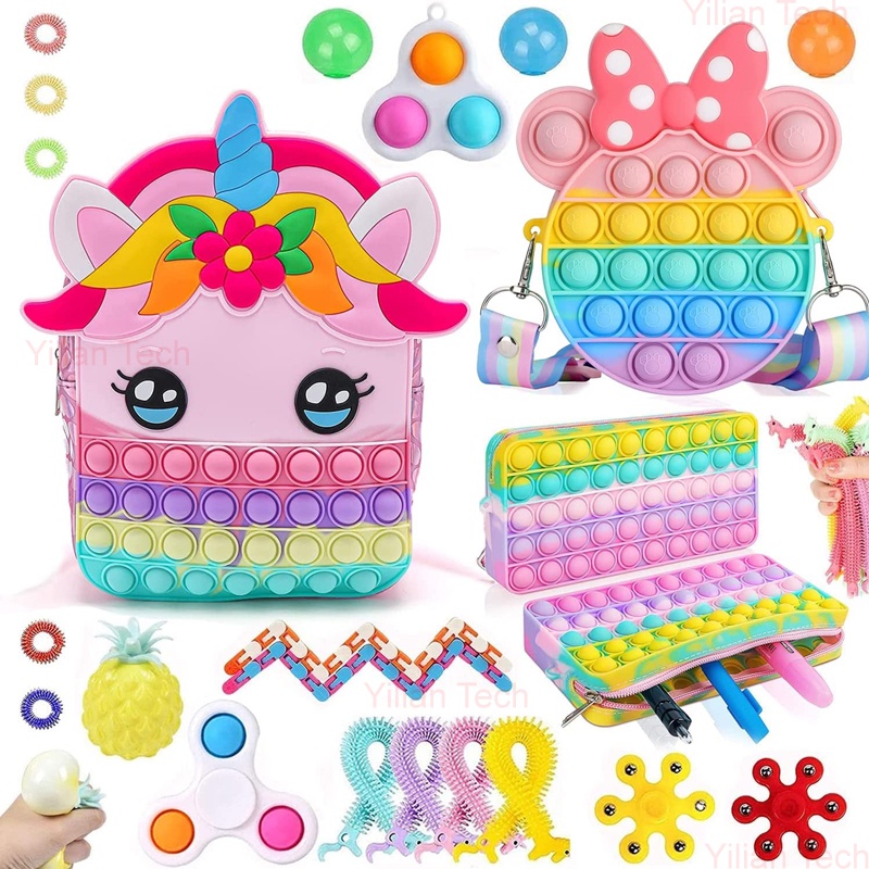 Ba Lô Kỳ Lân Lớn Pop It Ba Lô Kỳ Lân Túi Pop It Fidget Đồ Chơi Pop Ví Đồ Dùng Học Tập Kỳ Lân Túi Minnie Hộp Đựng Bút Chì