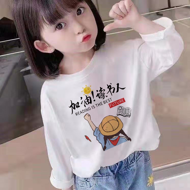 Áo Thun Trắng Tay Dài 100% Cotton Phong Cách Phương Tây Thời Trang Mới Dành Cho Bé Gái