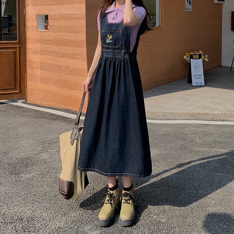 Đầm Yếm Denim Dáng Rộng Thêu Hoa Xinh Xắn 48882