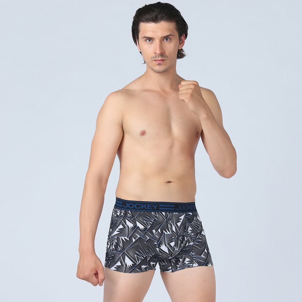 Quần Lót Nam Jockey Dáng Trunk Boxer Họa Tiết Thun Lạnh Đen In Zigzag Kháng Khuẩn Cao Cấp - J7387