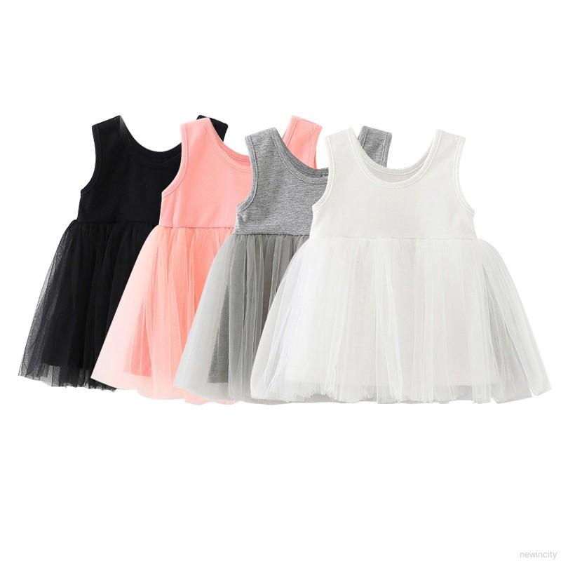 Đầm sát nách màu trơn phong cách Hàn Quốc cho bé gái