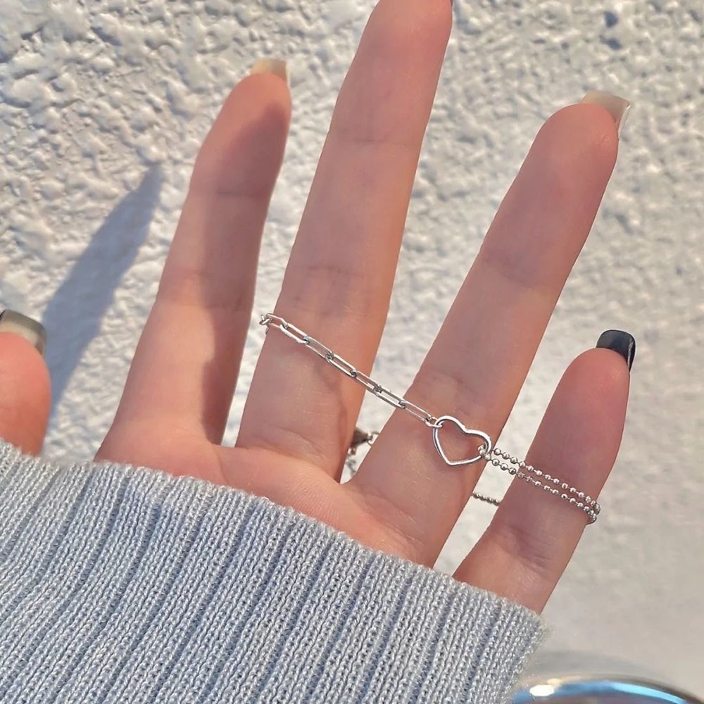 Vòng Tay Hai Lớp Mặt Hình Trái Tim Khoét Rỗng Đơn Giản Sáng Tạo Phong Cách Hàn Quốc Thời Trang Cho NữYanqueens Quà tặng trang sức