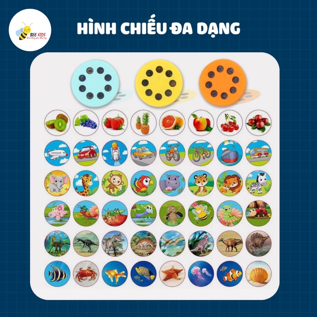 Đèn Pin Chiếu Hình 3D Sắc Nét Cho Bé Với 3 Thẻ Chủ Đề Tương Ứng Với 24 Hình Khác Nhau Thông Minh Cho Trẻ BEEKIDS