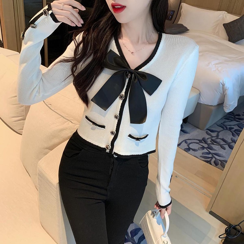 Áo sweater cardigan IELGY dáng ngắn thắt nơ xinh xắn cho nữ