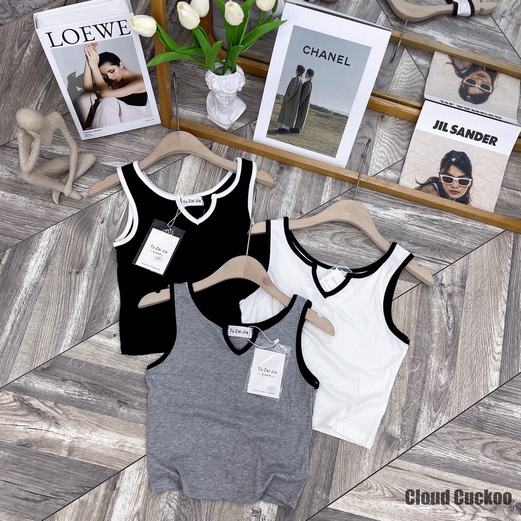 Áo Sát Nách TankTop Chất Cotton Tăm Siêu Co Giãn Viền Mầu - Mã Số: SN20302