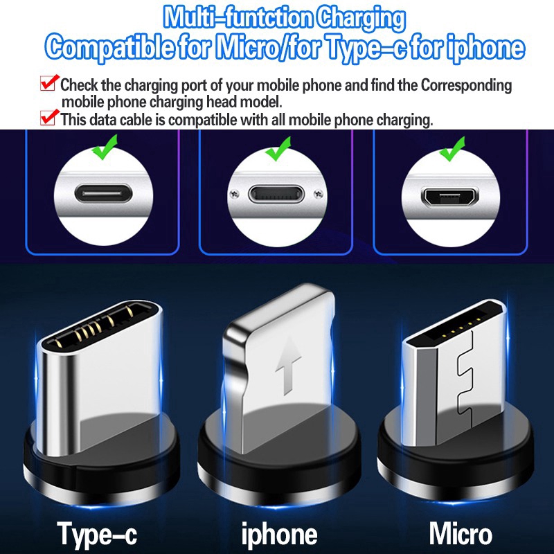 Cáp sạc nam châm dây nhiều màu 1m cổng ype C / Micro USB / IPhone Apple tùy chọn