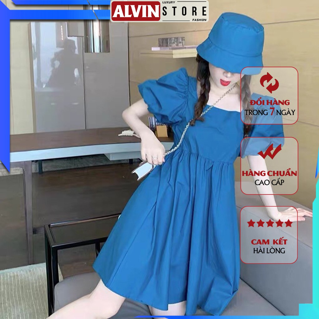 [Hình Thật - Shop Váy Đẹp] Váy Baby Doll Tiểu Thư Dáng Xòe Cổ Vuông Tay Phồng Mua Kèm Nón Nữ Thời Trang