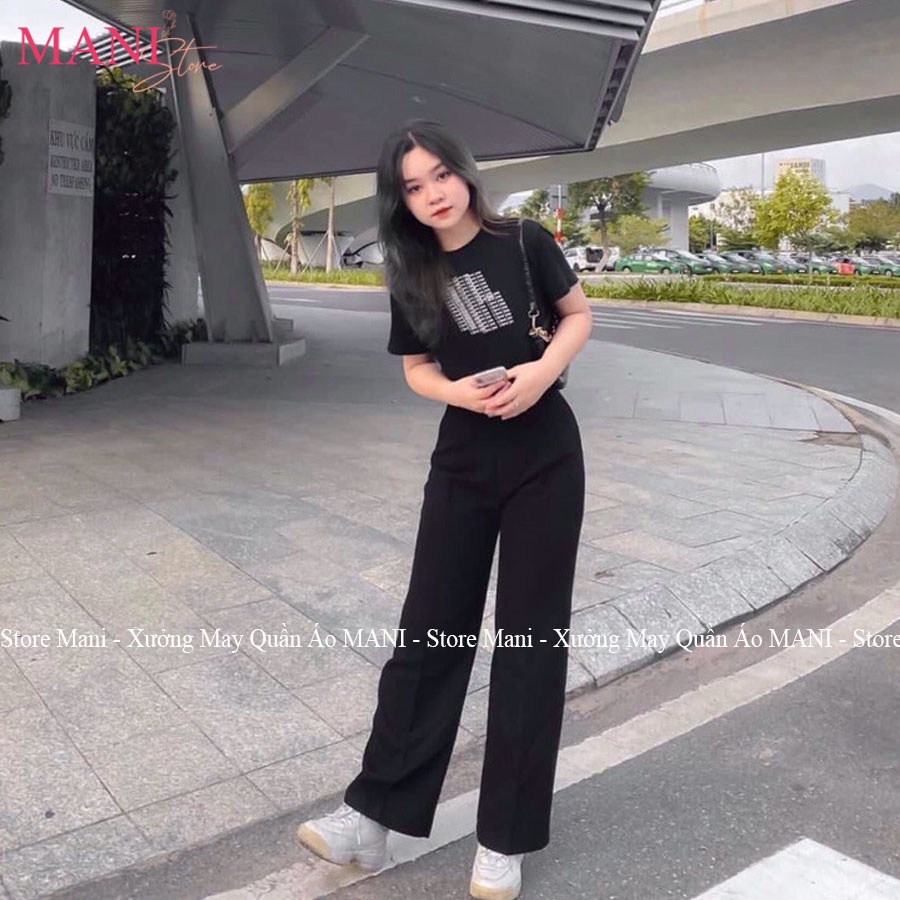 Quần ống rộng nữ lưng cao khoá thật kiểu quần Culottes ống suông dài vải mưa màu đen trắng mặc đi chơi học làm công sở