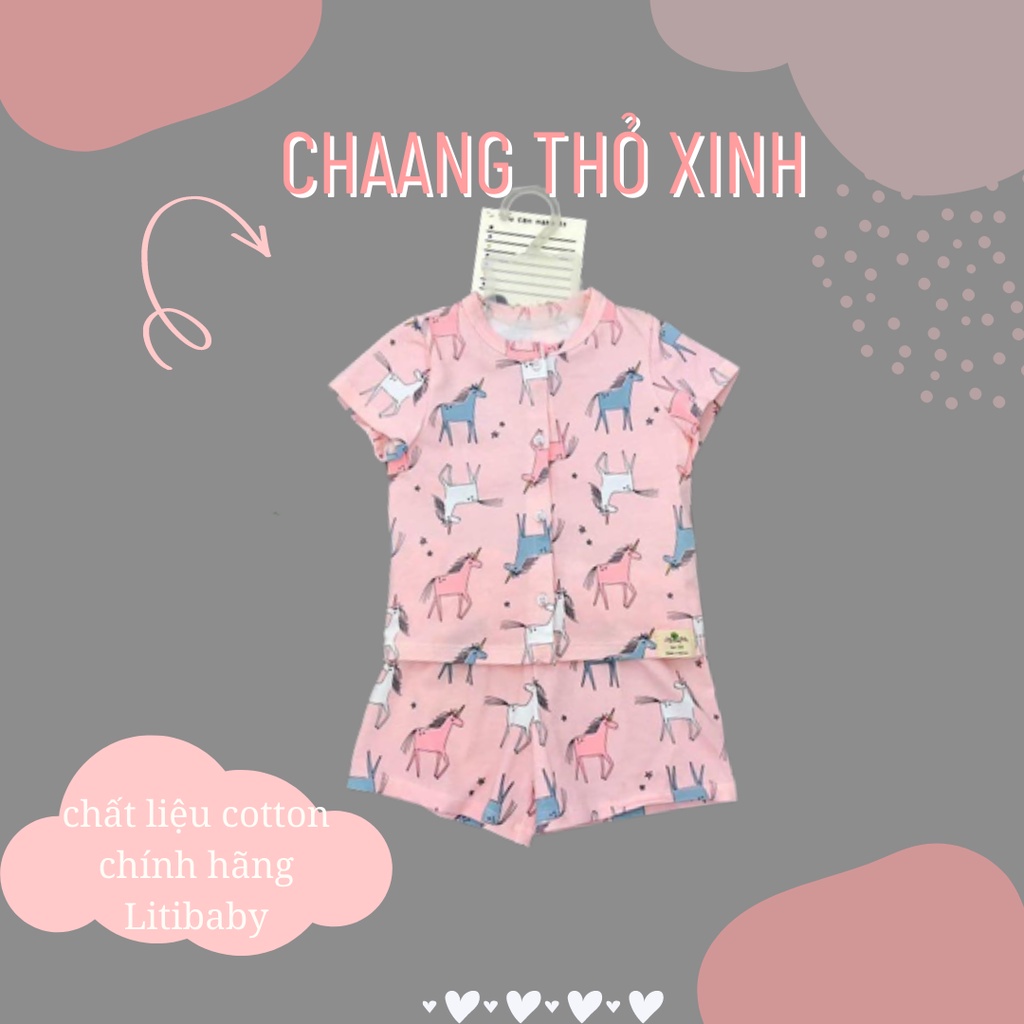 Bộ cộc tay sơ sinh cúc giữa Hãng LitiBaby nhiều màu