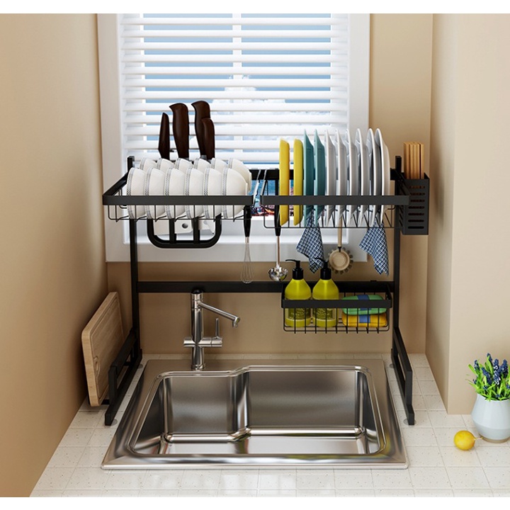 Kệ úp bát đĩa Thông Minh Trên Bồn Rửa Úp Bát Đa Năng 2 Tầng Inox Chống Rỉ Sét Sơn Đen Tĩnh Điện Cao Cấp - Alicestore