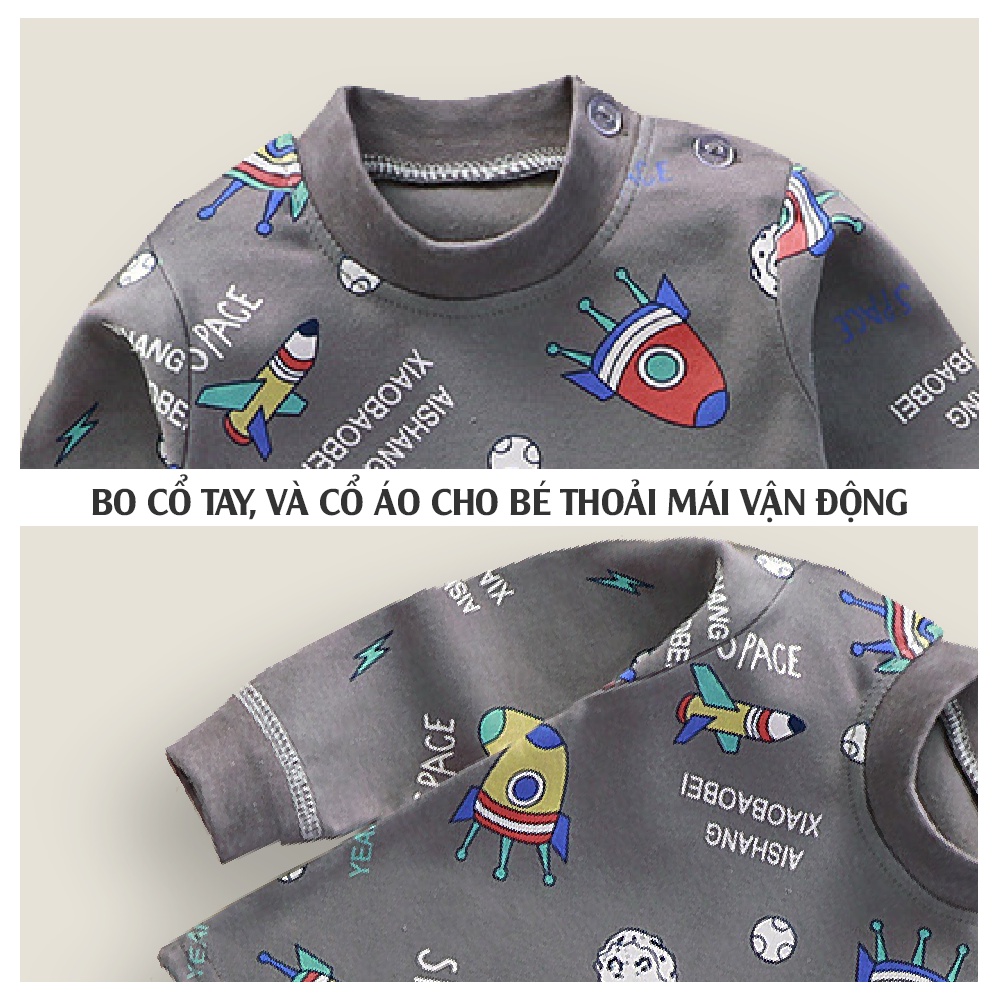 [HOT xả lẻ SIZE] Set Bộ thu đông cho bé, đồ bộ dài tay cạp cao chất cotton nỉ mềm mã QA-008