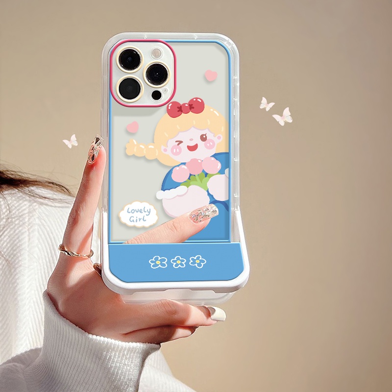 Ốp Điện Thoại Silicon TPU Mềm Trong Suốt Có Giá Đỡ Hình Cô Gái Cho Iphone 12 13 Pro SE 2020 6 6S 7 8 Plus X XS XR Max 11 Pro Max