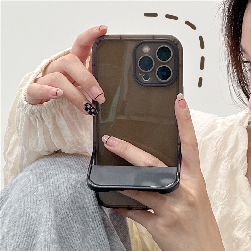 Ốp Điện Thoại Mềm Trong Suốt Kèm Giá Đỡ Vô Hình Cho iPhone 11 12 13 Pro Max