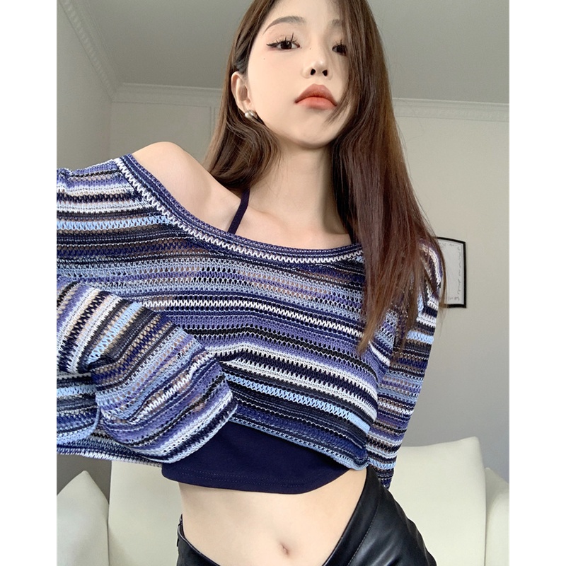 Set Áo Thun Dài Tay Sọc Ngang + Áo Hai Dây Thời Trang Nữ